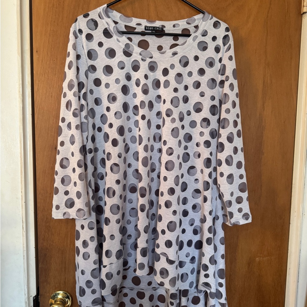 Gray Polka Dot Tunic Top size xl